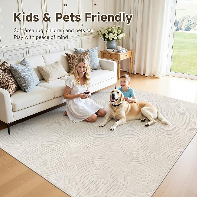 Pauwer Area Rugs for Living Room 8x10, Non Slip Washable Modern Rug, Beige | Soft Fluffy, Boho Neutral, Indoor Floor Carpet, For Bedroom Entryway Dining Room Nursery Farmhouse