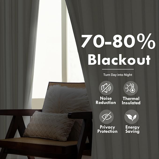 DriftAway Farmhouse Linen Stripe Blackout Curtains, Grommet, W52xL54, Beige | Blackout, Linen Texture, Stripe Pattern, Rod Pocket & Back Tab, Two Layers, Bedroom Living Room Use, Sound Reducing Design