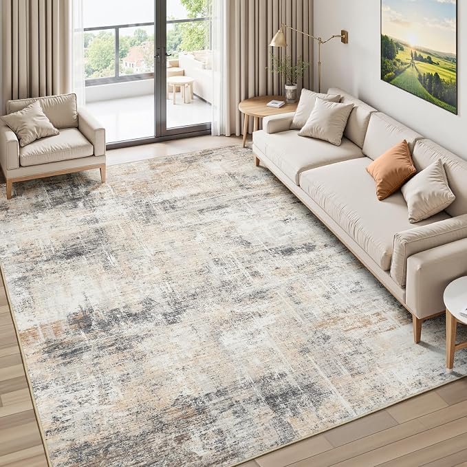 Lofus 5x7 Area Rug for Living Room,Gold Abstract Rugs with Non-Slip Backing, Neutral Modern Washable Carpet for Bedroom Dining Room Home Office Indoor