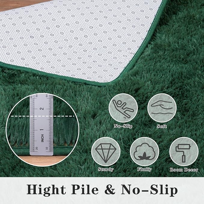 Dssimo 6x9 Super Fluffy 6x9 Rug for Bedroom, Modern Shag Dark Green Area Rugs, Soft and Cozy Plush Large Carpet for Kids, Girls Boys and Teens Decorations for Living Room Dorm Nursery Classroom