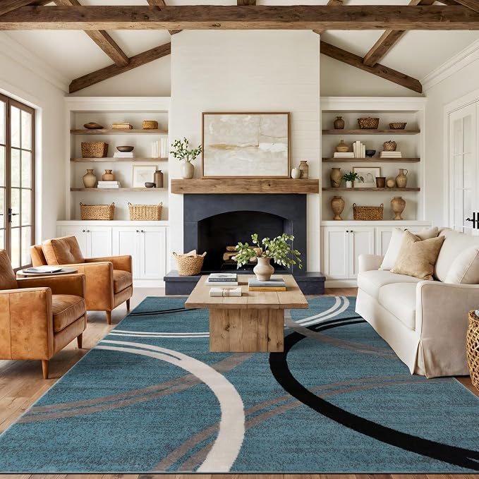 Rugshop Wavy Circles Modern Non-Shedding Area Rug Blue 10' x 14'