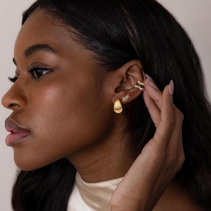 MYEARS Women Hoop Earrings Gold 14K Gold Filled Small Simple Handmade Hypoallergenic Everyday Illusion Jewelry