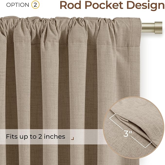 INOVADAY 100% Blackout Curtains 96 Inches Length 2 Panels Set, Back Tab/Rod Pocket Linen Black Out Curtains for Bedroom, Thermal Insulated Window Drapes - Burlywood Birch, W50 X L96
