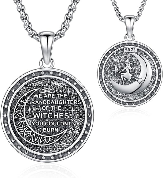 Hecate Wiccan Triple Moon Goddess Necklace Tetragrammaton Nudo De Bruja Plata 925 Original Sterling Silver Cat Moon Pendant Hekate Witch Necklace Amulet Witchy Jewelry Gifts for Women Men