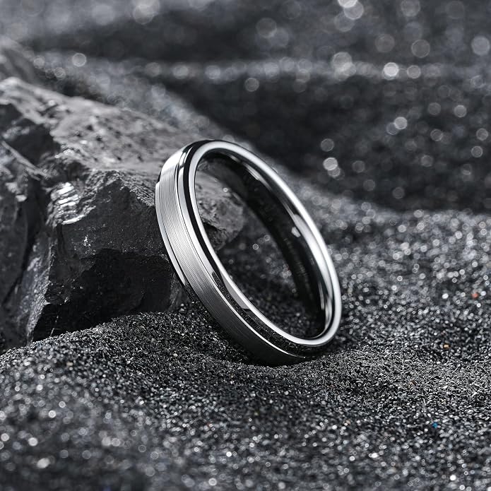 King Will Classic Tungsten Wedding Band for Men, 6/7/8/9/10mm Widths, Polished Finish Step Edge Matte Rings Comfort Fit