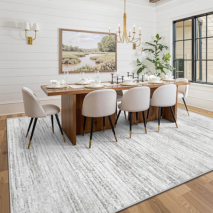Area Rug 8x10 Living Room Rugs: Washable Modern Rug Large Non-Slip Soft Rugs Stain Resistant Printed Rug Indoor Carpet for Bedroom Kitchen Dining Room Nursery Playroom Home(Grey, 8'x10')