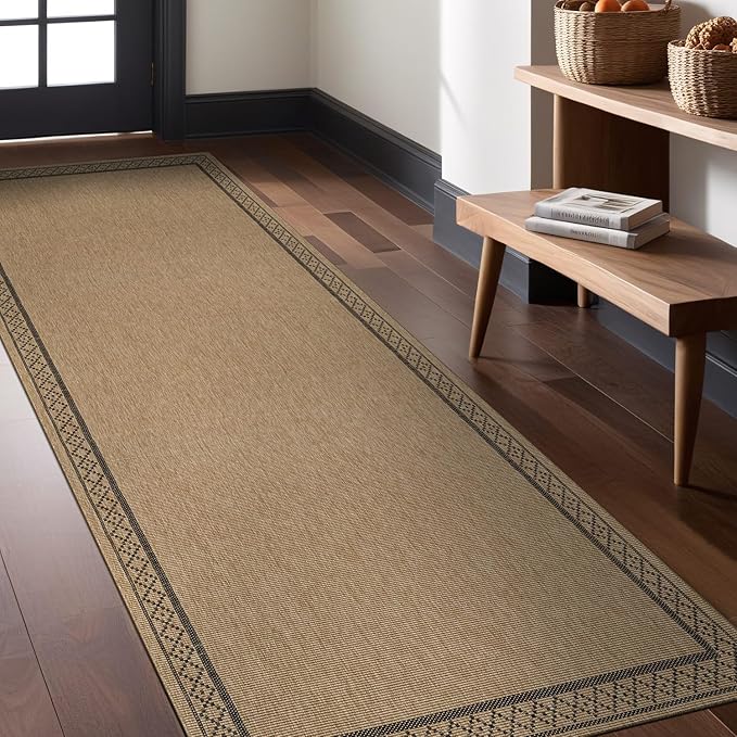 Luul Home Easy Jute Rugs 2x7 Frame Natural Color Living Room Indoor Outdoor Runner Rug for Patio and Kitchen Rug High Traffic Washable Easy to Clean Solid Boho Woven Design Carpet (2 x 7)