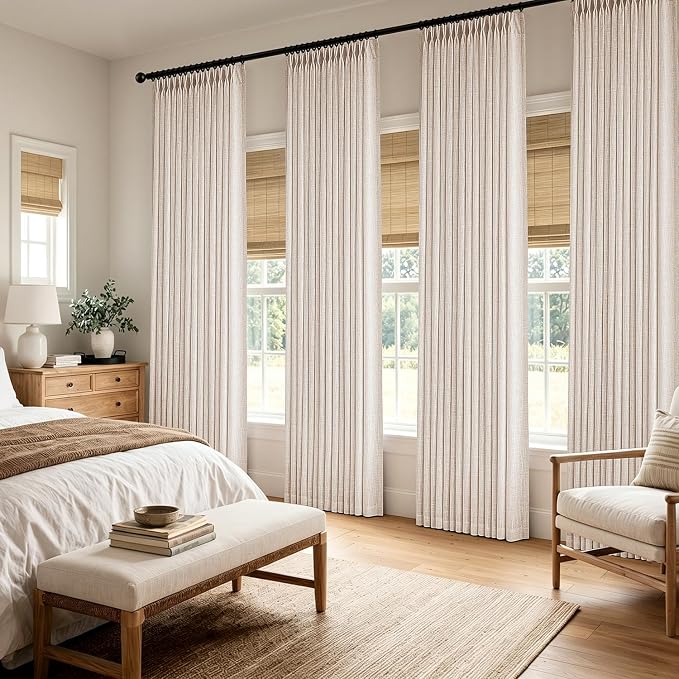 MIULEE 4 Panels Set Pinch Pleated Linen Curtains 84 Inches Long for Living Room Bedroom, Thick Linen Textured Memory Trained Drapes Pleat Back Tab Light Filtering Linen Window Curtains with Hooks