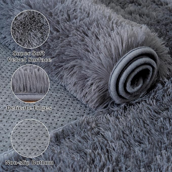 Large Area Rugs for Living Room Bedroom 9x12 Grey Fluffy Shag Rugs | Ultra Soft Shaggy Plush Fuzzy Modern Indoor Throw Floor Carpet for Kids Girls Boys Dorm Nursery Home Decor Aesthetic