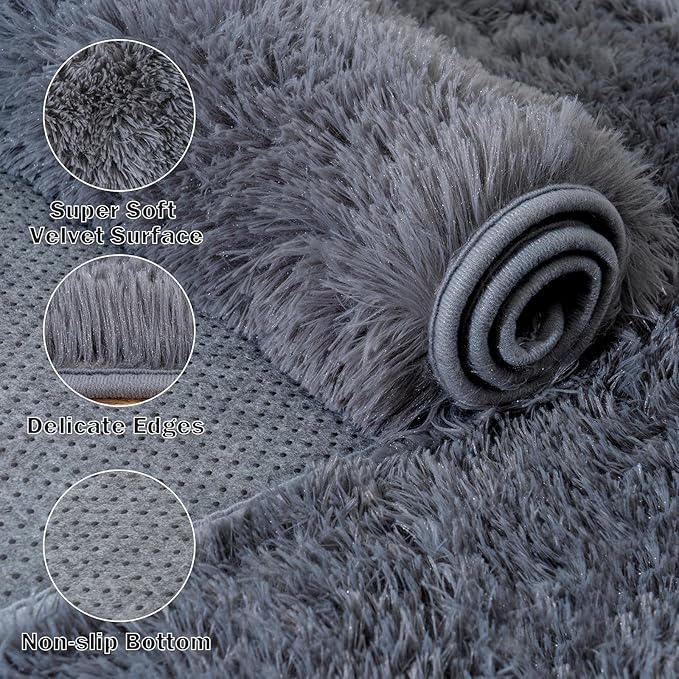 Large Area Rugs for Living Room Bedroom 4x6 Grey Fluffy Shag Rugs | Ultra Soft Shaggy Plush Fuzzy Modern Indoor Throw Floor Carpet for Kids Girls Boys Dorm Nursery Home Decor Aesthetic