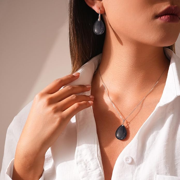 925 Sterling Silver Natural Crystal Agate Dangle Earrings, Waterdrop Teardrop Shape