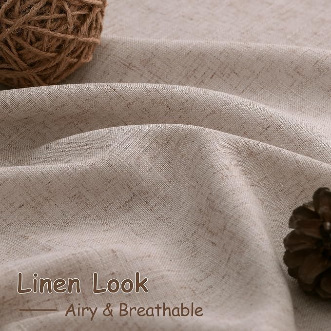 Oatmeal Linen 102 Inch Long Curtains for Living Room 2 Panels Back Tab Pocket Semi Sheer Light Filtering Curtains Bohemian Rustic Solid Color Drapes for Sliding Glass Door Bedroom 40x102 Inches