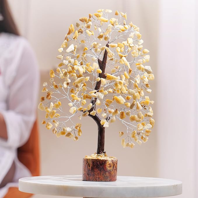Yellow Aventurine Gemstone Tree with Chakra Pendants, Crystal Tree, Home Decor, Birthday Gifts for Women, Positive Energy, Crystals & Healing Stone, Office Desk Accessories 10-12"