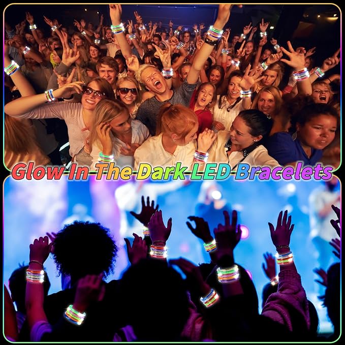 120 Pack Glow Bracelets Bulk, Glow in the Dark Party Supplies 10 Color LED Light Up Bracelets for Adults & Kids Birthday Wedding Party Favors Concert New Year Carnival Raves