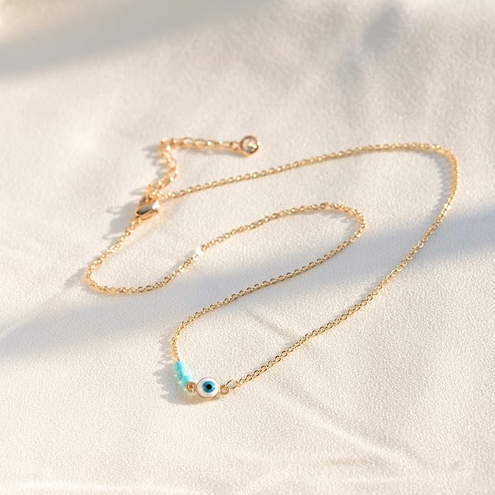 LOYATA Dainty Ankle Bracelet,14K Gold Plated Tiny Bead Anklet Dainty White Cubic Zirconia Cross Tassel Foot Chain Cute Lucky Moon Evil Eye Foot Jewelry Boho Anklets for Women