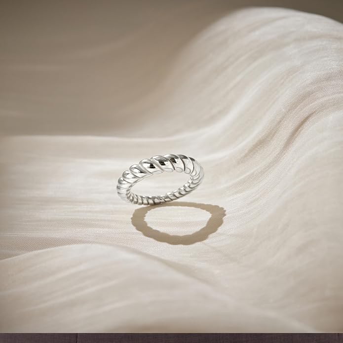 Non Tarnish Gold Chunky Rings for Women, 14K Gold Plated Statement Dome Rings Stacking Silver, Adjustable Mens Eternity Wedding Band Mixed Metal Jewelry Size 3-13
