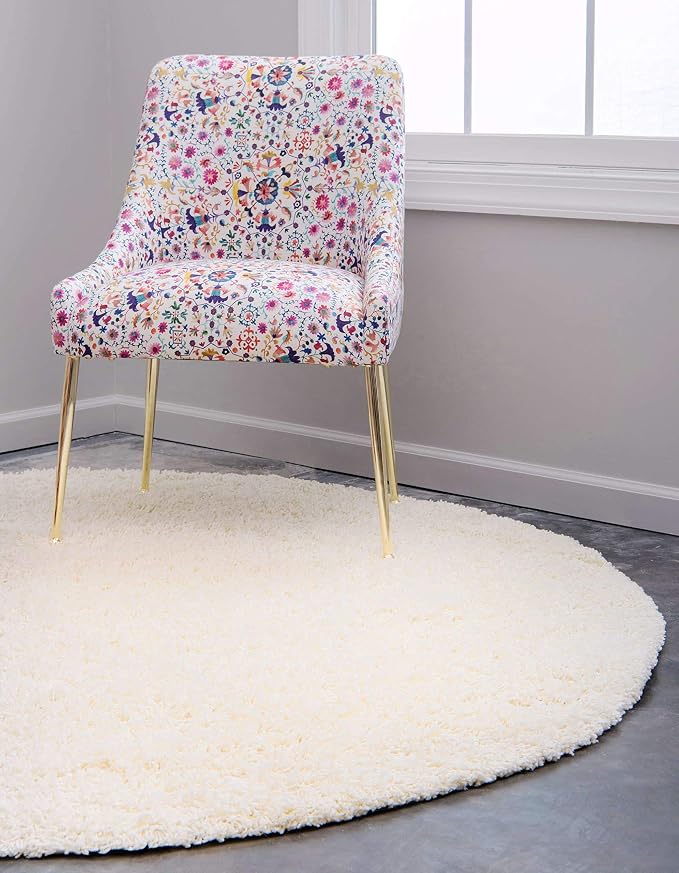 Unique Loom Solid Shag Collection Area Rug (8' Round, Pure Ivory)
