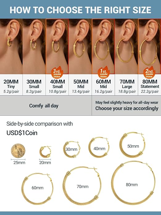PROSTEEL 30/40/60/80/100mm Chunky Hoop Earrings For Women Gold Plated/Black Stainless Steel Hoops Earrings Statement Jewelry