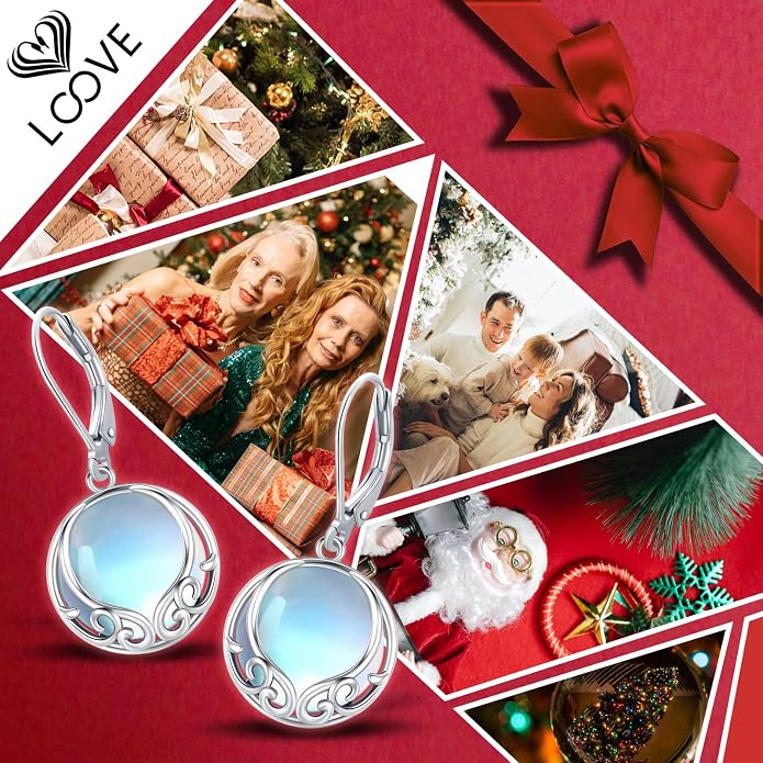 Dangle Earrings Sterling Silver Moonstone/Turquoise/CZ/Crystal Earrings for Women Tree of Life Animal Filigree Leverback Earrings Jewelry Gifts