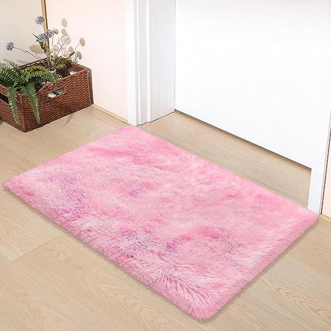 2x3 Small Pink Rug for Girls Room Soft Plush Pink Fluffy Rug for Bedroom Girls Kids Room Dorm Bedside Living Room, Door Mat Indoor Entrance Floor Shag Carpet Throw Rugs for Entryway