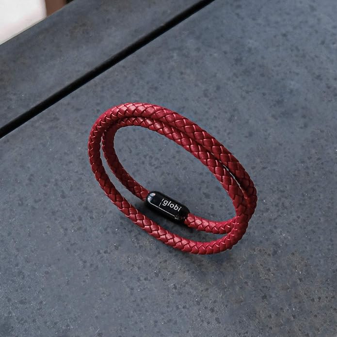globi Leather Bracelet For Men | Genuine Wrap Braided Leather Cuff Bangle Bracelet with Magnetic Stainless Steel Clasp For Men/Women