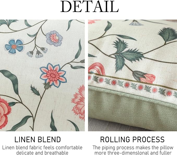 ISAENNE Designer Linen Throw Pillow Cover,Set of 2,18"x18"-Estevan A | Vintage French Elegant Square Pillow Cover,Concealed Zipper Design,Floral Pattern,Sofa,Bedroom,Living Room,Lounge Chairs