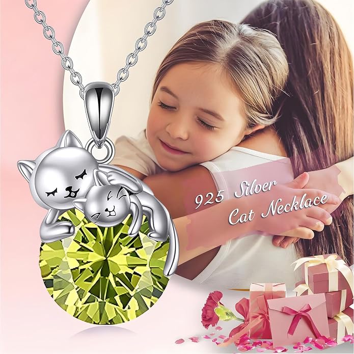 Cat Necklace Sterling Silver Cat Zircon Pendant Gothic Jewelry for Women Animal Lovers Gifts