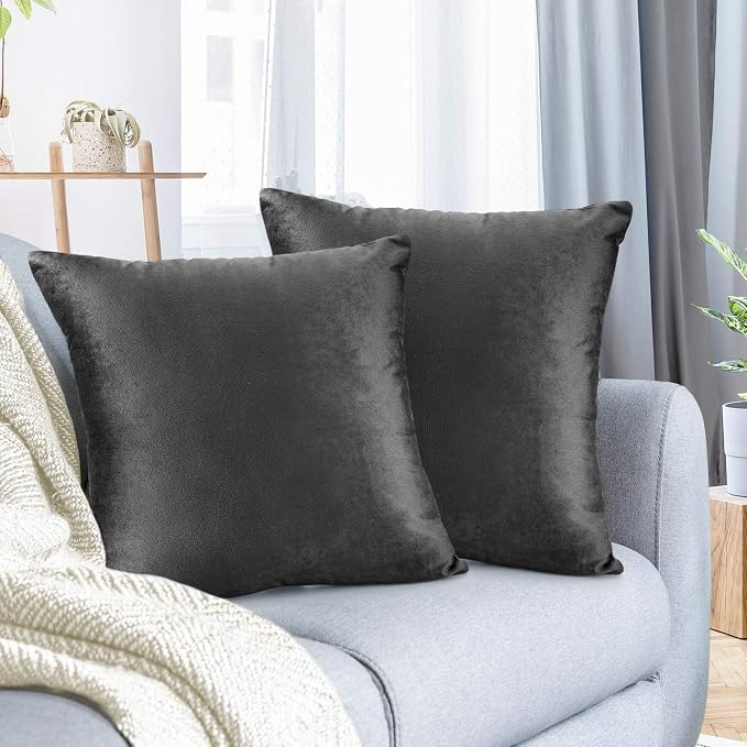 Nestl Throw Pillow Covers, Cozy Velvet Decorative Autumn Pillow Covers 22 x 22 Inches, Soft Solid Couch Pillow Covers for Sofa, Bed and Car, Set of 2 - Charcoal Stone Gray