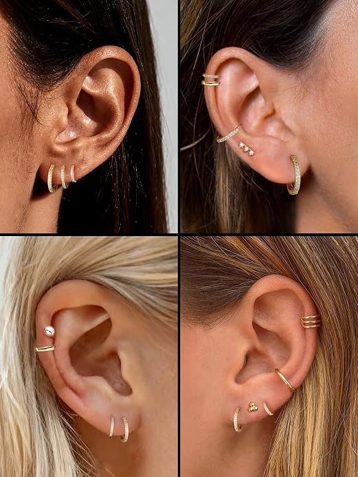 SILVERCUTE 925 Sterling Silver Huggie Hoop Earrings for Women,Hypoallergenic Small Hoop Earrings Lightweight Silver/14K Gold Hoops Cartilage Earrings for Women,8/10/12mm