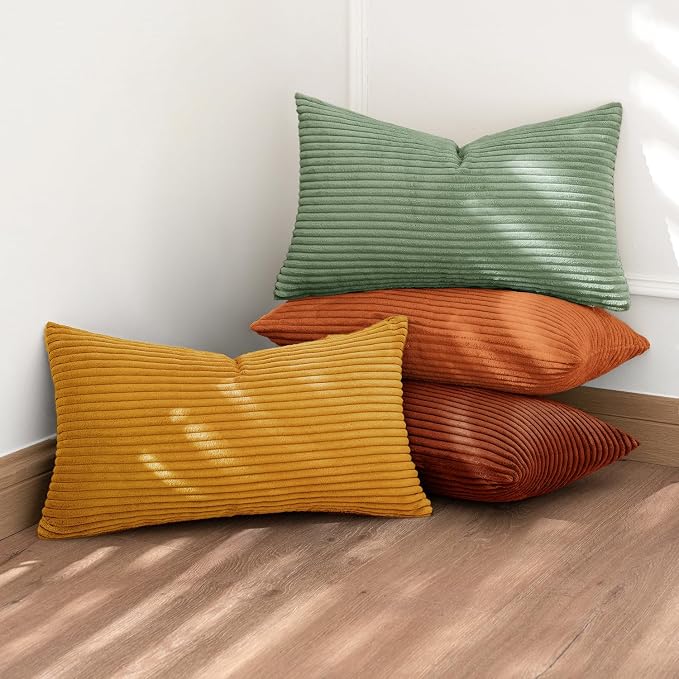 MIULEE Decorative Throw Pillow Covers 12x20 Inch Set of 4, Vibrant Cushion Covers Vintage Retro Fall Home Decor, Mix and Match Color Clash Design for Sofa Couch Bed Living Room Yellow Rust Green