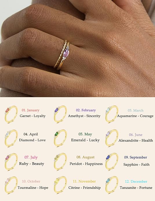 FUNEIA Gold Birthstone Rings for Women Non Tarnish Trendy Stackable Gold Rings that Don't Tarnish Dainty Emerald Green Gemstone Cubic Zirconia Wedding Engagement Ring for her Birthday Gifts Jewelry