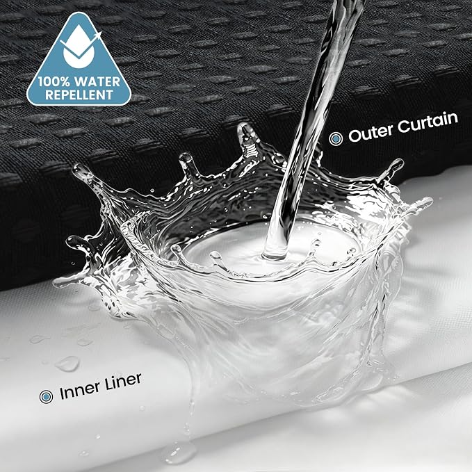 EUTXL Heavyweight Black Long Shower Curtain with Liner - 256GSM Waffle Textured Heavy Duty Shower Curtains for Bathroom,71W x 86H