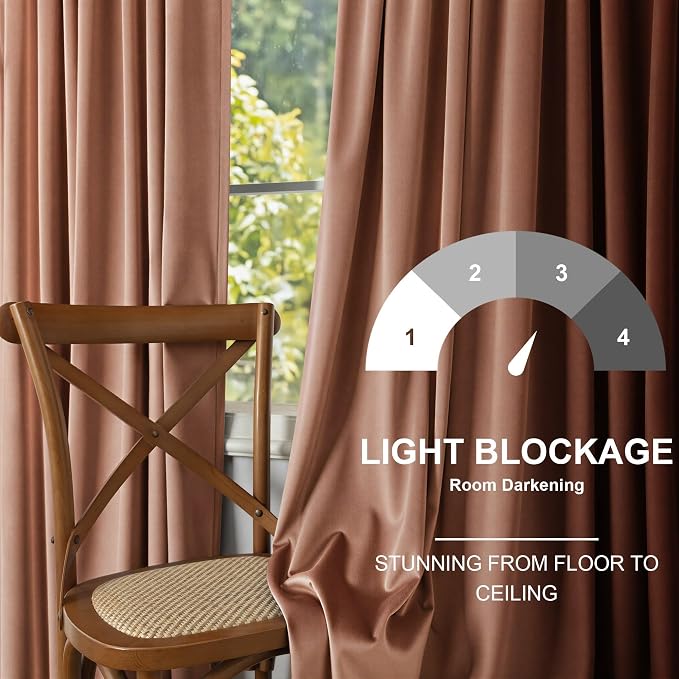 Cinnamon Velvet Curtains 84 Inch Length 2 Panel for Living Room Bedroom Boho Vintage Luxury Blackout Velvet Drapes for Dining Room Darkening Thermal Insulated Curtain 84 Long Back Tab Terracotta Brown