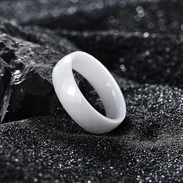 King Will Ceramic Wedding Band for Men Women-6-8mm Width Black & White with Multi Style Design Promise Rings Comfort Fit Size 7-14