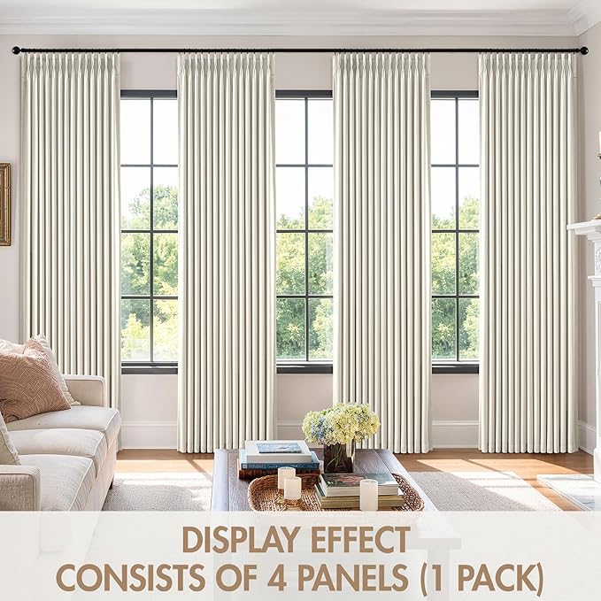 MIULEE Pinch Pleated 100% Blackout Curtains 40"x90" Beige White 4 Panel Set | Thick Linen, Memory Trained Pleat, Back Tab Double Layer Drapes, Thermal Insulated, Curtain for Bedroom Living Room Darkening