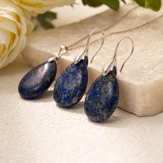 925 Sterling Silver Natural Crystal Agate Dangle Earrings, Waterdrop Teardrop Shape