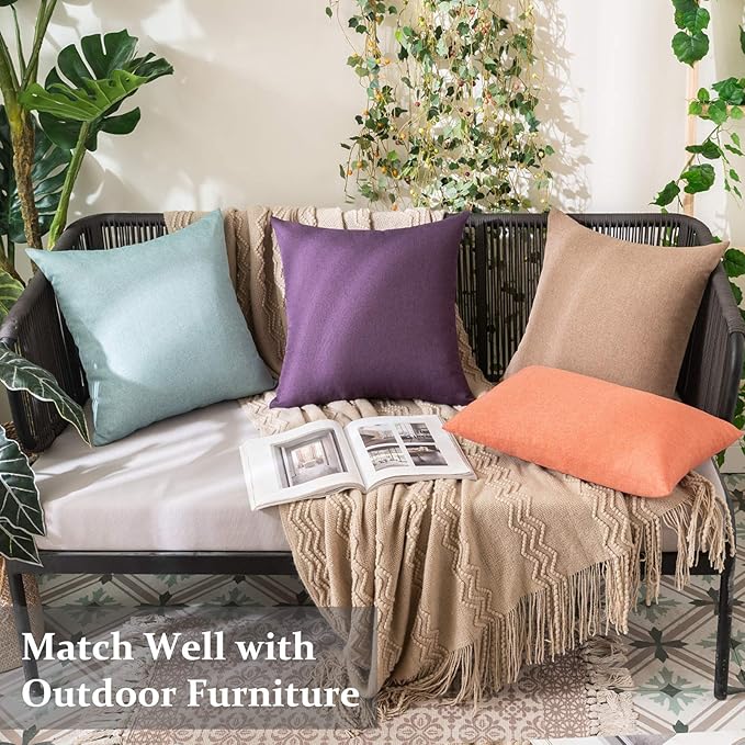 MIULEE Pack of 2 Decorative Outdoor Solid Waterproof Throw Pillow Covers Spring Faux Linen Garden Farmhouse Cushion Cases for Summer Patio Tent Balcony Couch Sofa 20x12 Inch Coral Red