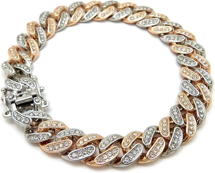 Fashion 21 Women's Stone Filled 10mm, 12mm Various Length Box Lock Cuban Chain Anklet
