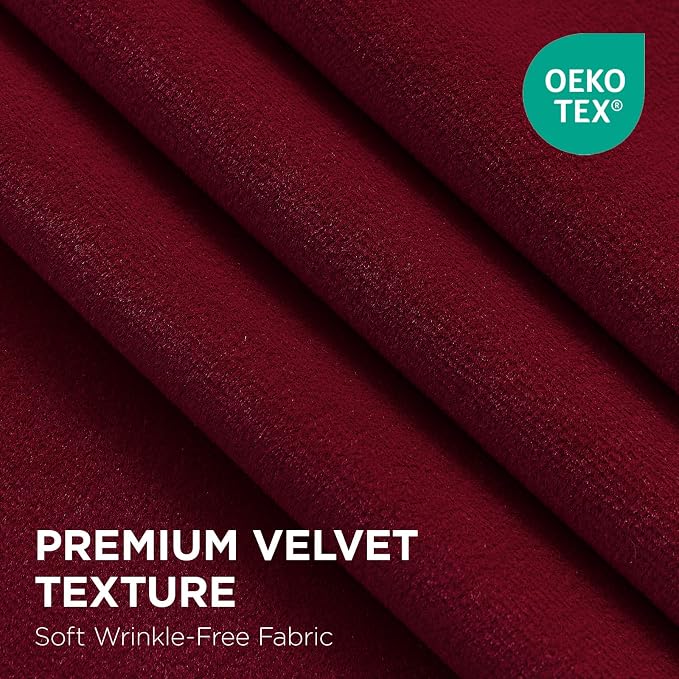 Joydeco 100% Blackout Velvet Curtains Red 72 Inch Back Tab | Luxury Thermal Insulated Velvet Curtains for Bedroom Living Room, Soundproof Blackout Window Drapes