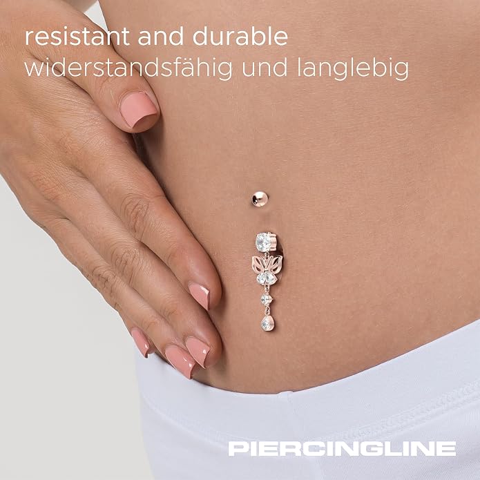 PIERCINGLINE titanium belly button piercing with internal thread, crystal butterfly - belly button ring gold, silver, rosegold piercing