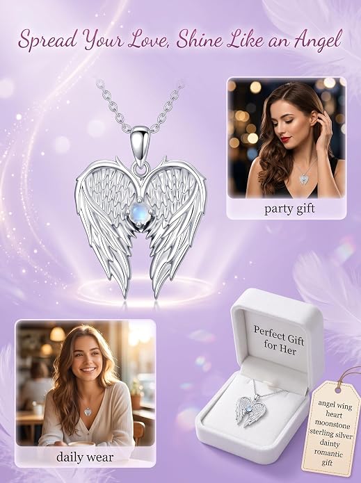 Dorunmo Guardian Angel Wing Pendant Birthstone Heart Necklace Birthday Jewelry Gifts for Women Mom Wife Daughter