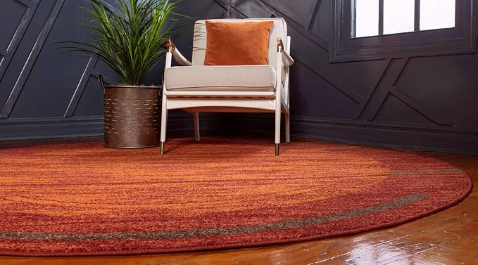 Unique Loom Autumn Collection Modern Contemporary Casual Abstract Area Rug (Terracotta/ Burgundy Border, 3 ft 3 in Round)