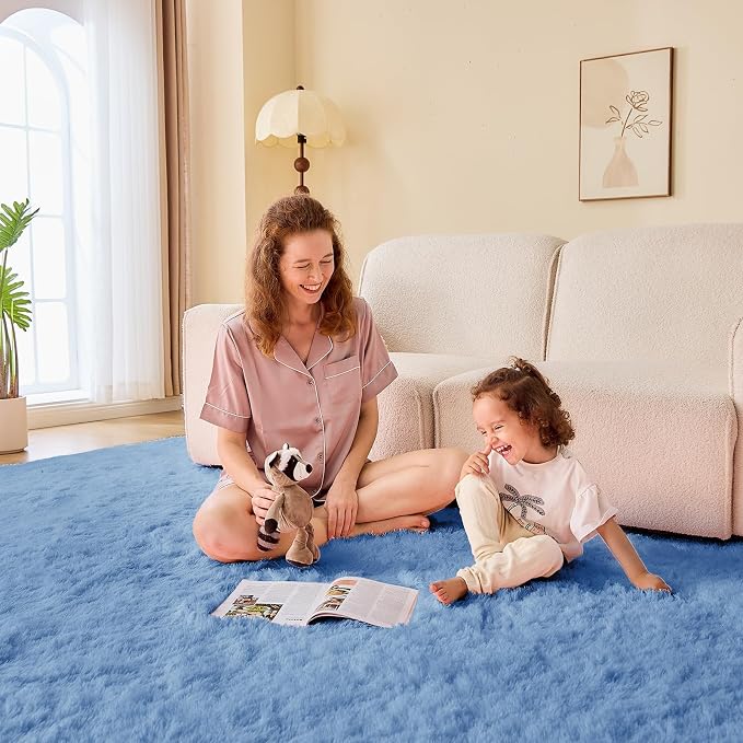 OPPODREAM 8x10 Blue Rugs for Bedroom, Ultra-Soft Fluffy Area Rugs for Living Room, 8 x 10 Shag Carpet for Nursery, Kids, Girl, Boy, Baby, Plush, Fuzzy, Shaggy, Cute Home Decor
