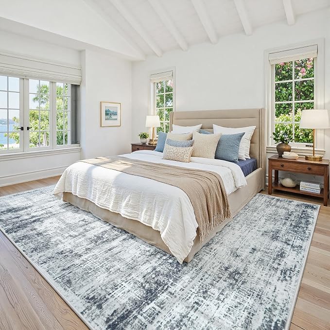 10x12 Area Rugs Washable Rug: Anti-Skid Abstract Modern Living Room Rug Soft Thin Carpets Indoor Floor Non-Shedding Carpet for Bedroom Dining Farmhouse Nursery Home Office (Black/Grey/White,10'x12')
