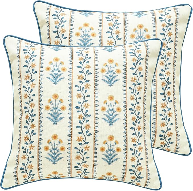 ISAENNE Linen Square Throw Pillow Cover,Set of 2,18"x18"-Estevan C | Designer French Elegant Pillow Cover,Concealed Zipper Design,Sofa,Bedroom,Living Room,Lounge Chairs,All Season Home Decor