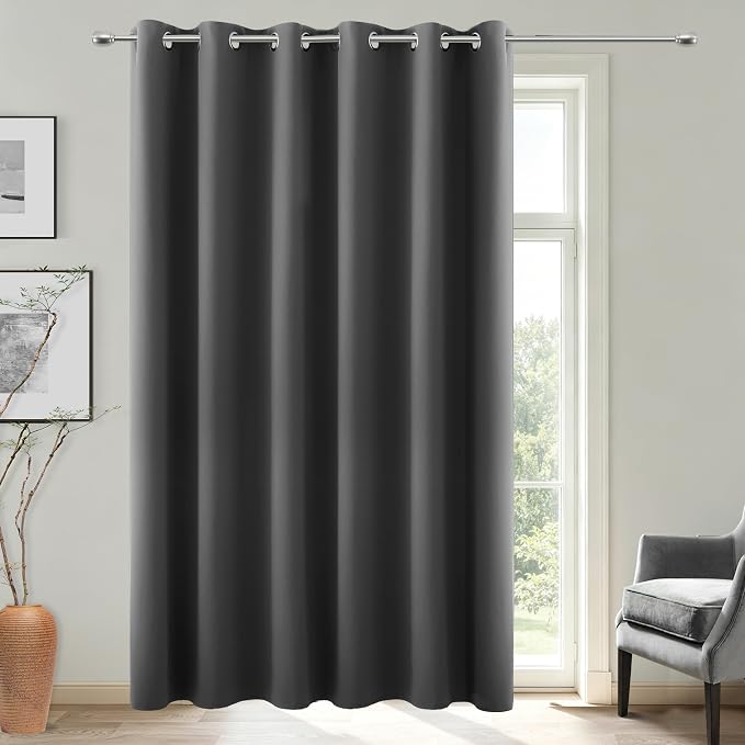KOUFALL 84 Inch Extra Wide Blackout Curtains, Thermal Insulated Large Full Blackout Window Curtains 84 Inches Long for Bedroom Living Room, 1 Panel, Dark Grey Charcoal