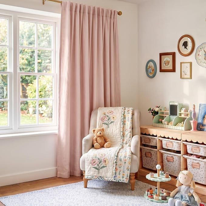 INOVADAY 100% Blackout Sliding Door Curtains, Extra Wide Curtains for Sliding Glass Doors, Back Tab/Rod Pocket Sliding Glass Door Curtains, Thermal Insulated Window Drapes - Blush Pink, W102 X L108
