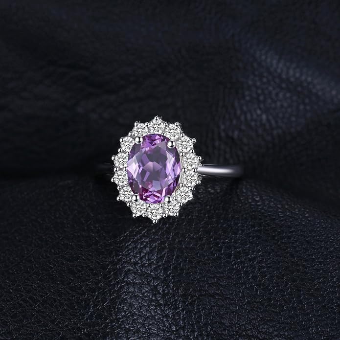JewelryPalace Princess Diana Kate Middleton Class Gemstone Birthstone Sapphire Halo Engagement Rings for Women, Anniversary 14K White Yellow Rose Gold Plated 925 Sterling Silver Promise Rings for Her
