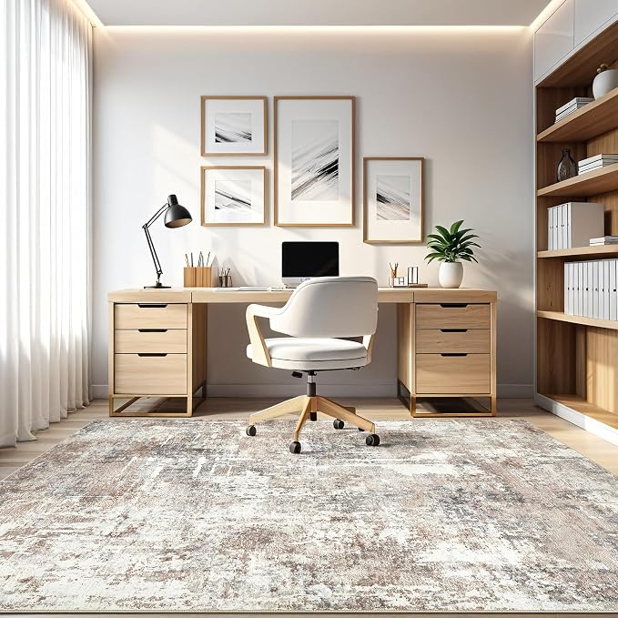 LOONGRUG 10x14Ft Area Rugs Living Room: Washable Large Abstract Modern Soft Rug Stain Resistant Indoor Floor Non Slip Accent Carpet for Bedroom Nursery Playroom Office Dining Room Dorm Home- Brown