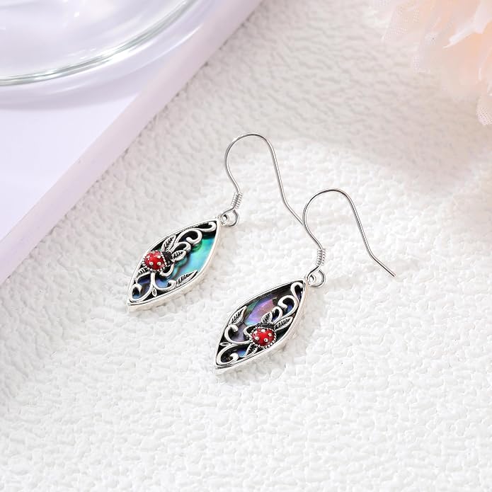Sterling Silver Abalone Shell Filigree Dangle Drop Earrings Bohemia Jewelry Gift for Women Mother Mom